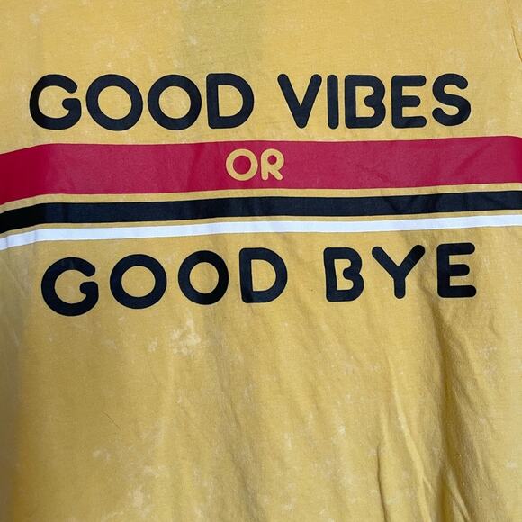 Forever 21 Yellow Good Vibes or Good Bye Graphic Special Wash T-shirt L - Picture 5 of 10